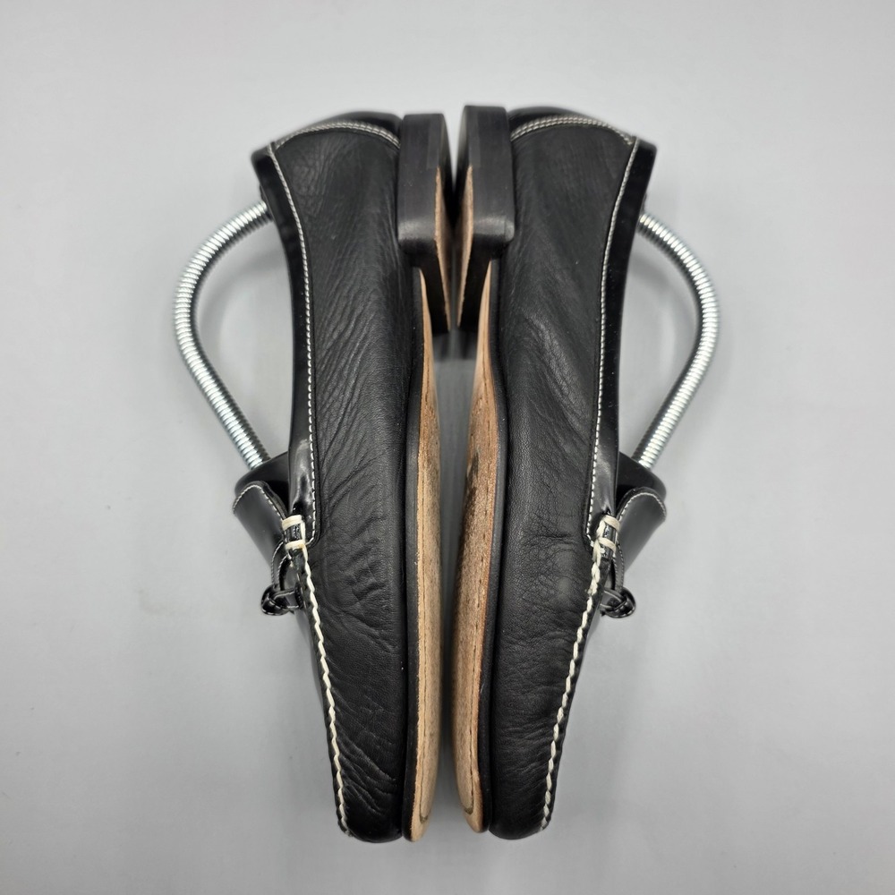 Cole Haan Loafers Womens 6.5 B Black Leather Bow Square Toe Slip On Flats - Picture 9 of 13